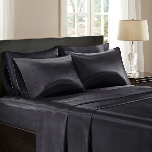 Luxury Satin 6-Piece Sheet Set, Black