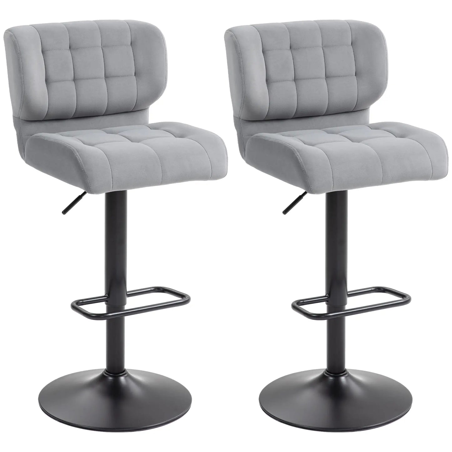 Swivel Tufted Velvet-feel Fabric Barstools Set of 2, Height Adjustable in Grey