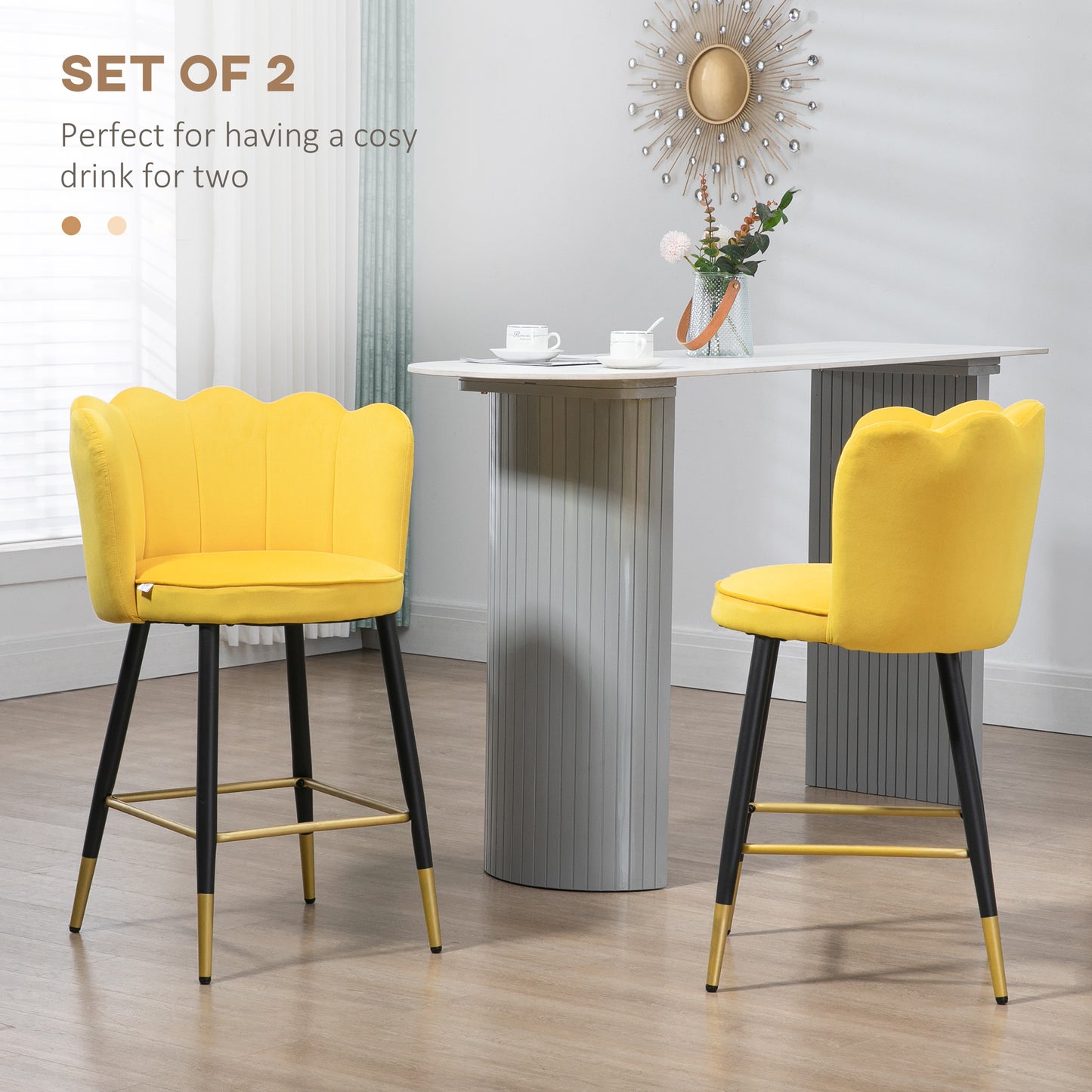 Bar Stools Set of 2 Modern Counter Height Bar Stools with Back, Footrest, Yellow