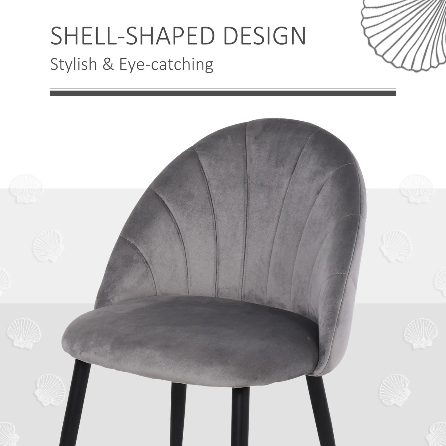 Armless Dining Chairs with Curved Backrest, Velvet-feel Accent Chairs in Grey