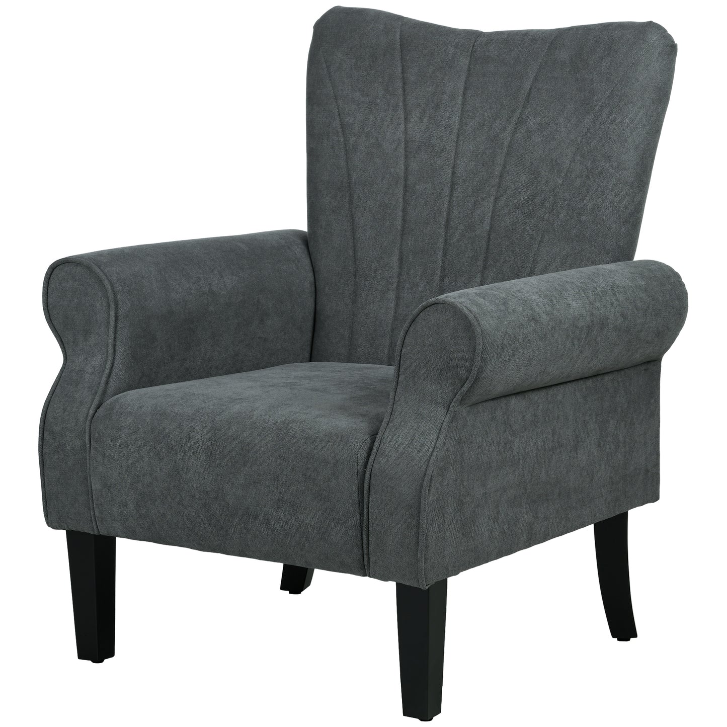 Modern Accent Chair with Wood Legs for Living Room, Bedroom, Home Office, Dark Grey