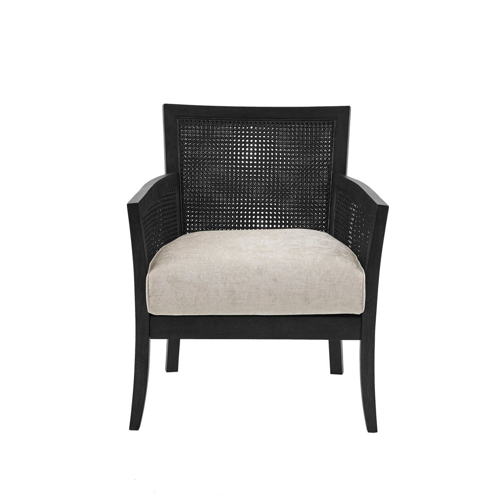 Cane Back Farmhouse Armed Accent Chair, Black