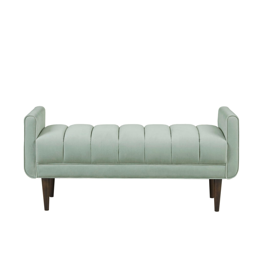 Velvet Upholstered Modern Accent Bench, Seafoam Green