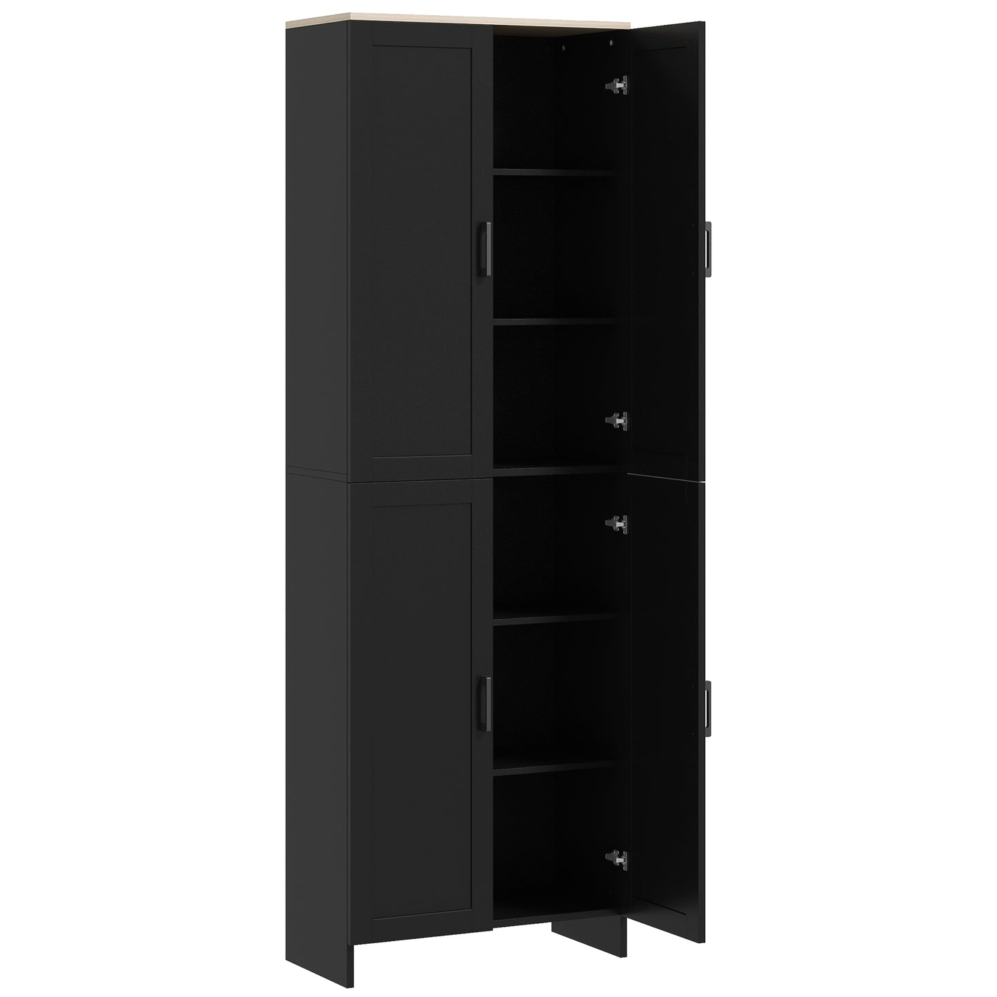 67" 4-Door Kitchen Pantry Cabinet, Freestanding Storage Cabinet Cupboard with Adjustable Shelves, Black