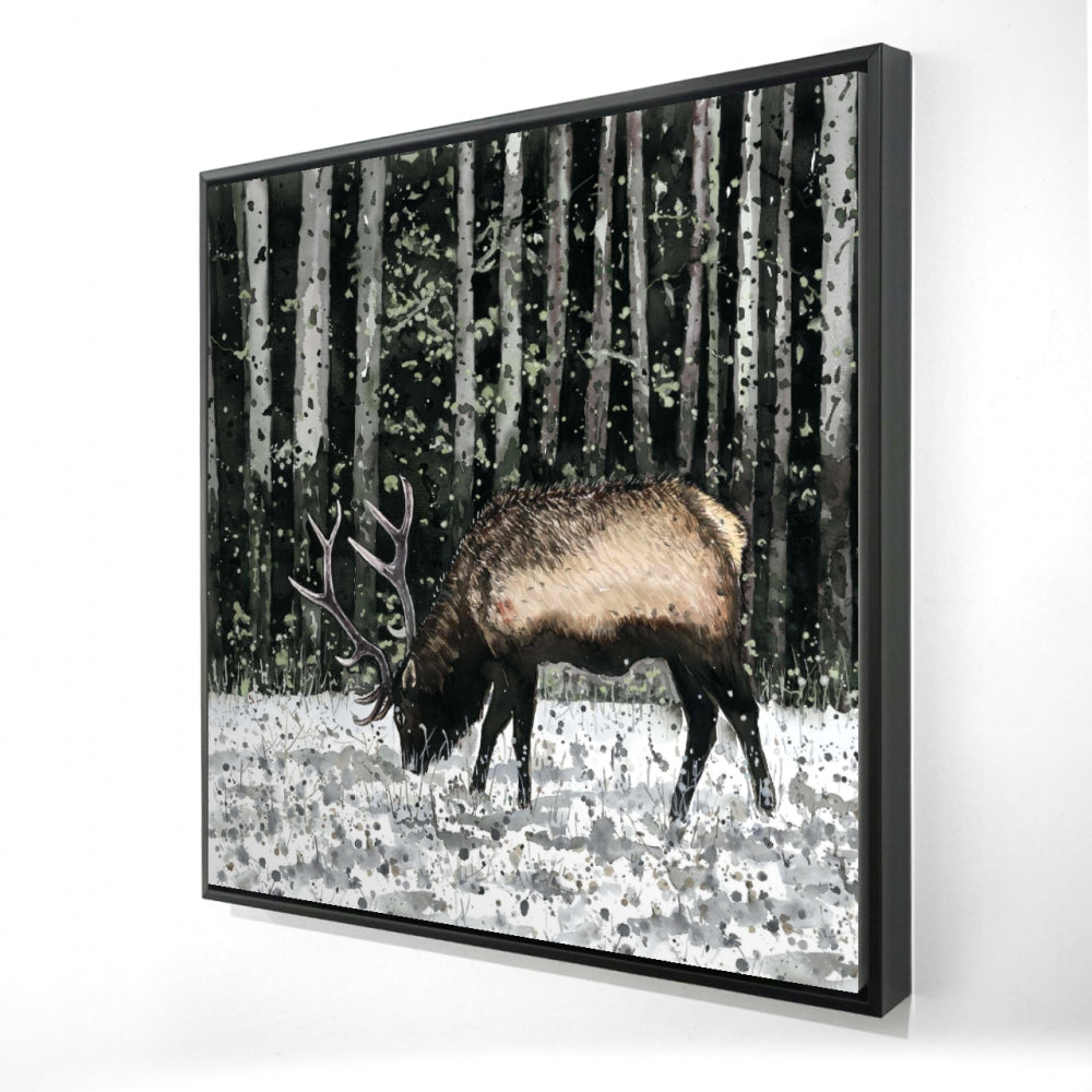 Caribou in the Forest | Framed Print On Canvas 24" X 24"