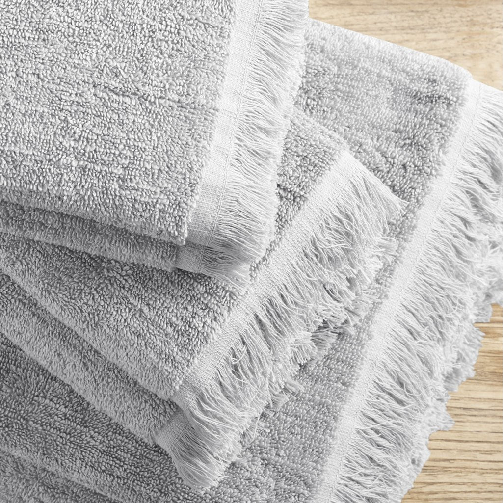 Terry Cotton 630gsm Fringed 6-Piece Towel Set, Light Gray