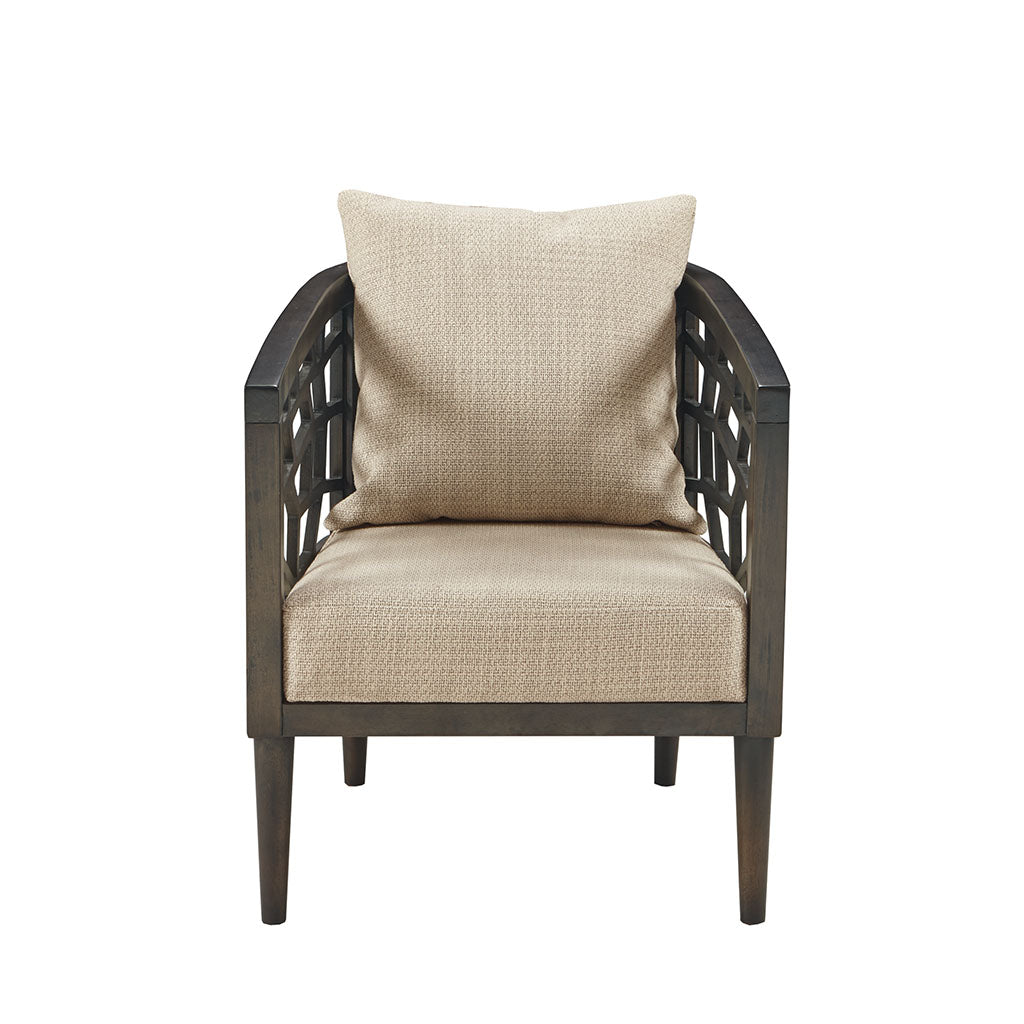 Barrel Style Crackle Wood Cream Accent Chair