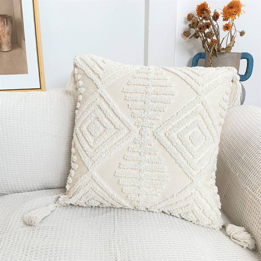 Pure Cotton Custom Boho Tassel Style Tufted Cushion Covers Home Decoration 45x45cm (18 X 18 Inches) D9