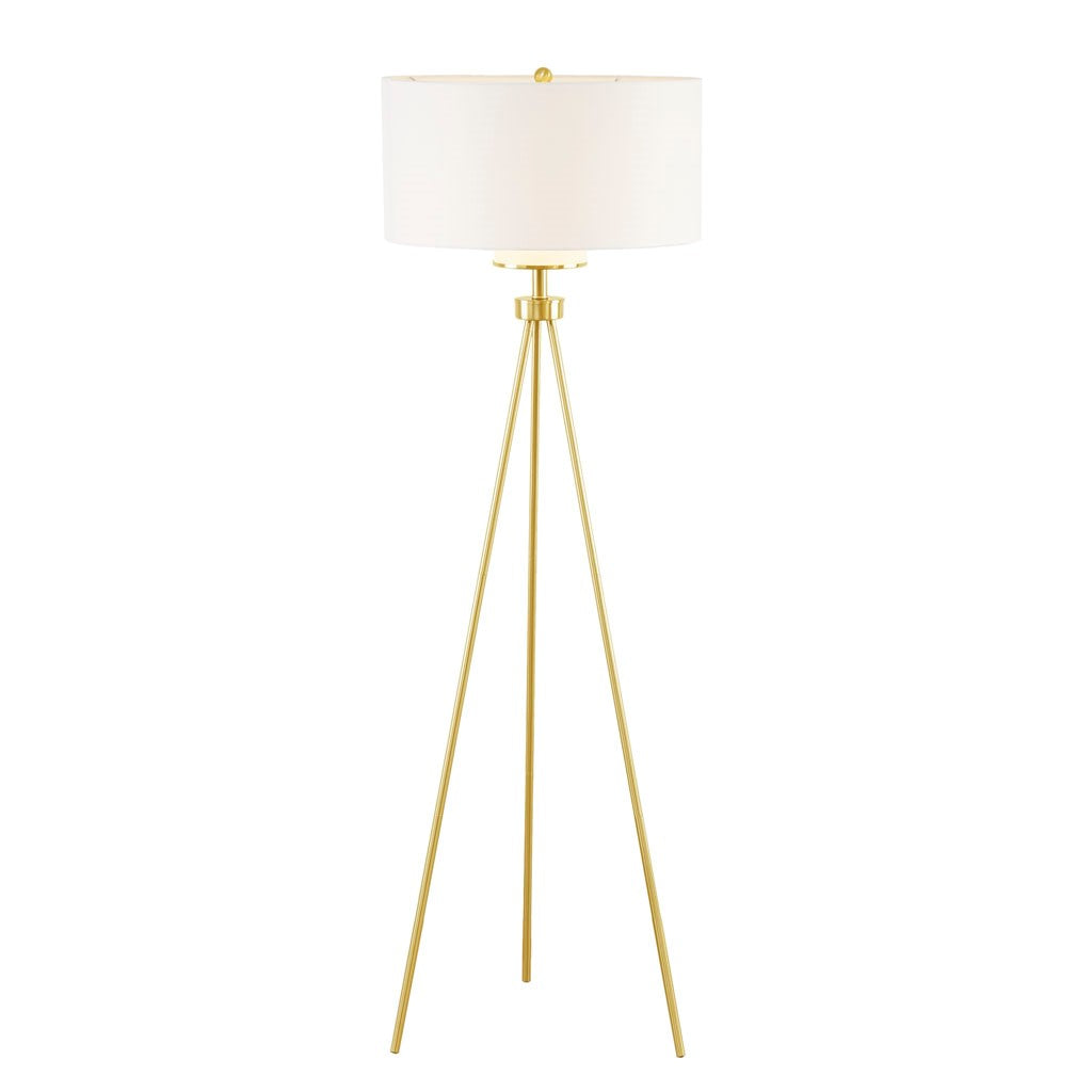 Gold Base Tripod White Shade Floor Lamp