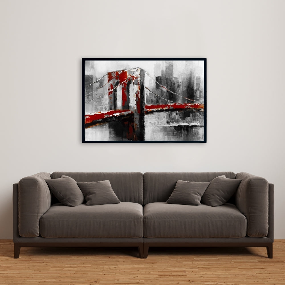 Abstract and Red Brooklyn | Framed Print On Canvas 24" X 36"