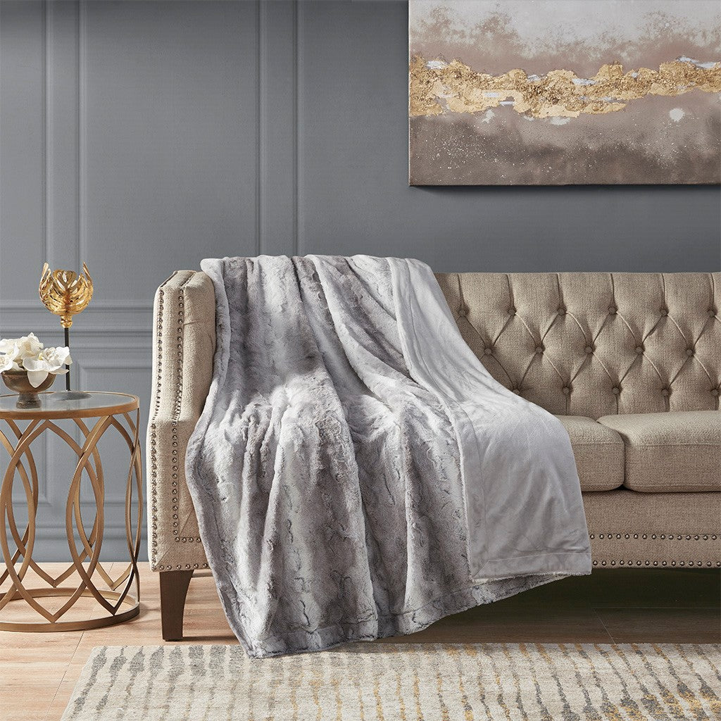 Oversized 60x70" Faux Fur Throw Blanket, Grey