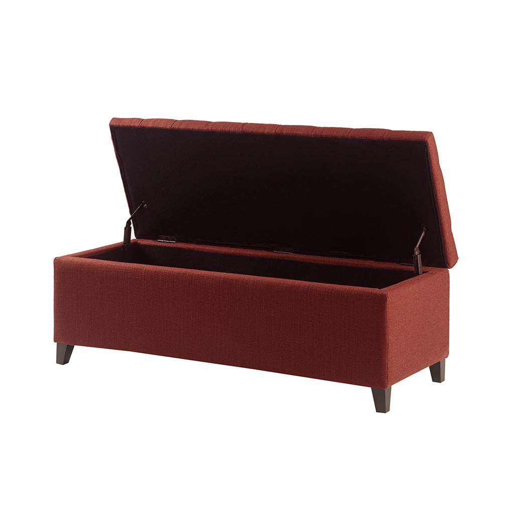 Storage Ottoman Bench with Button Tufted Top, Red