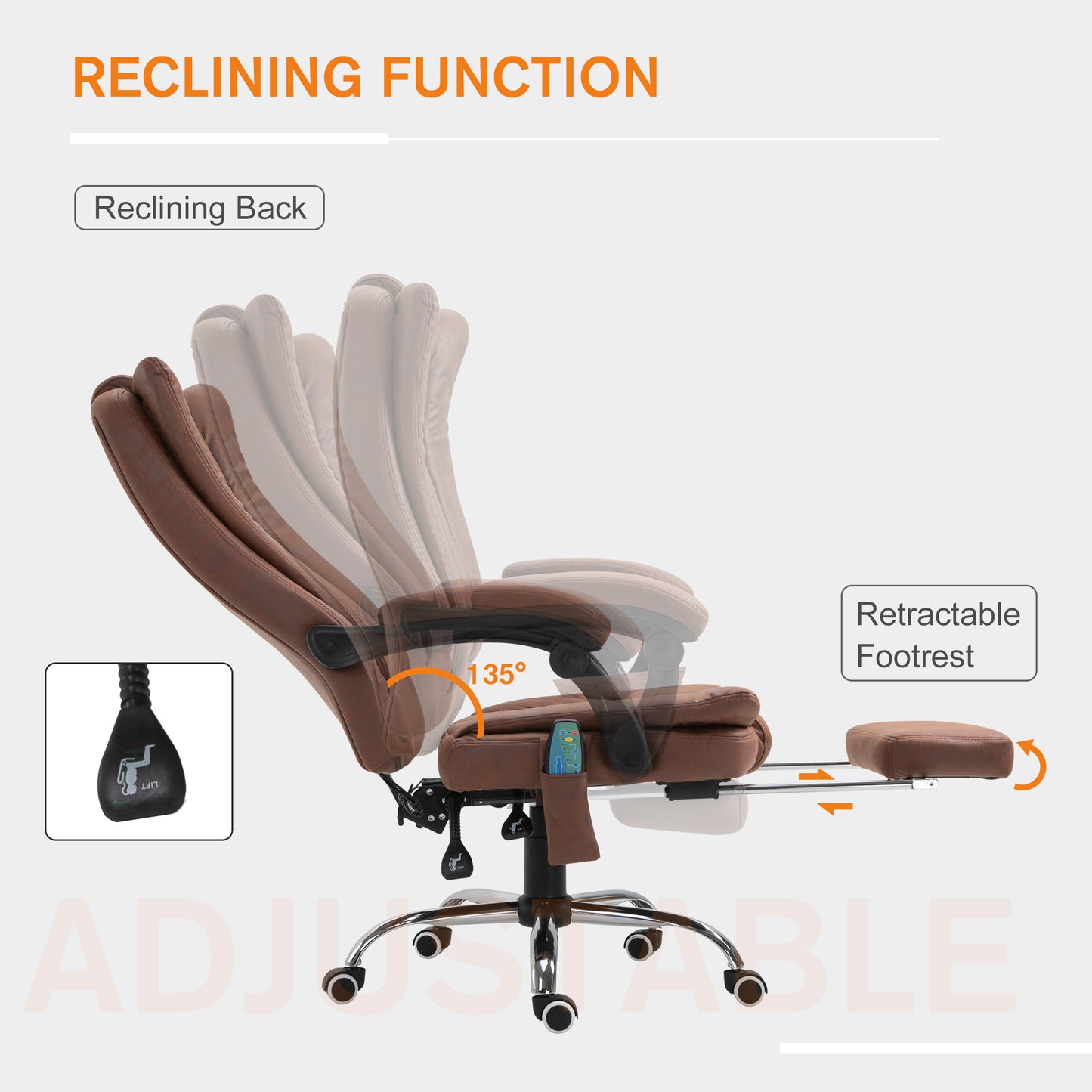 Office Chair 6-point Vibration Massage Chair Micro Fiber Recliner with Retractable Footrest Brown