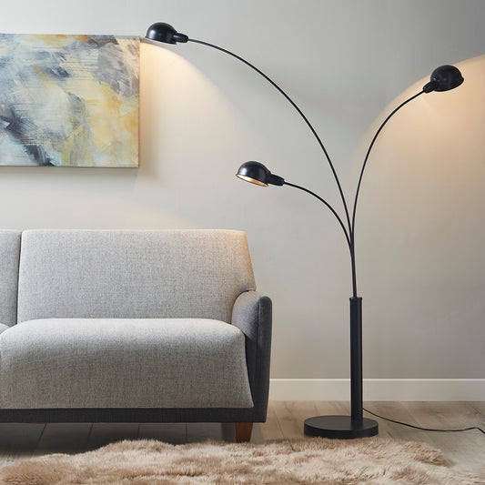 Black Metal 3-Light Dome Floor Lamp