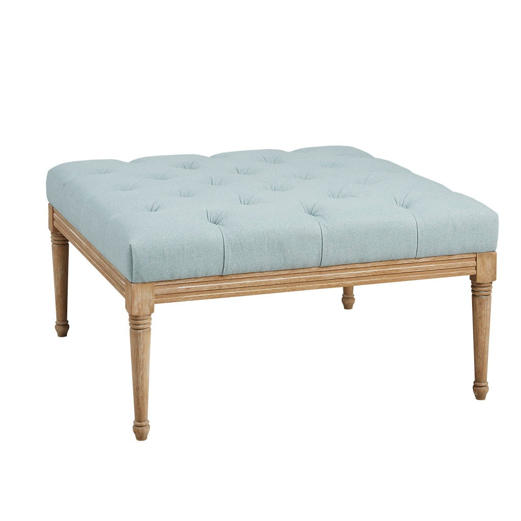 Transitional Square Tufted Ottoman, Blue