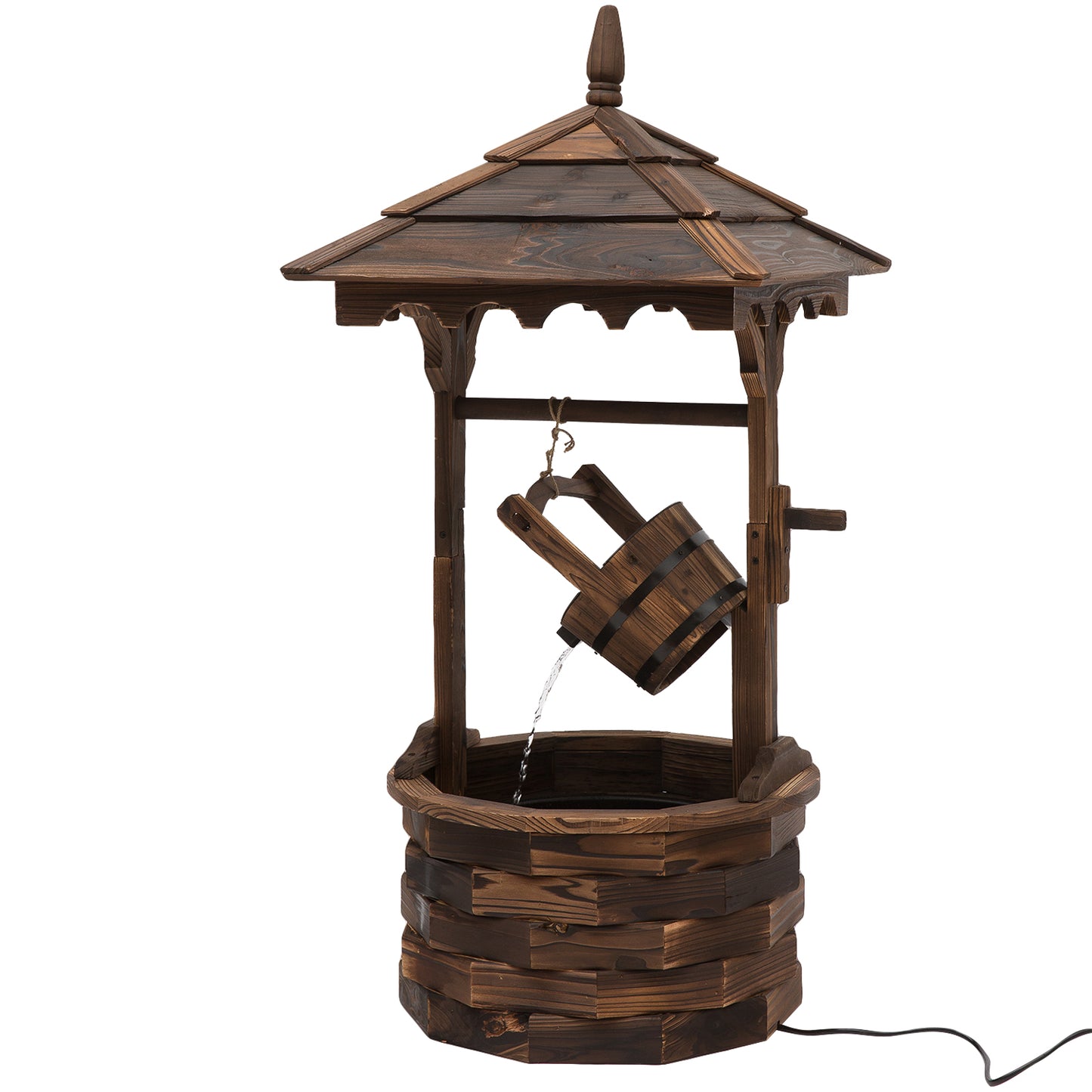 Barrel Waterfall Fountain Rustic Wood w/Pump Garden Decor