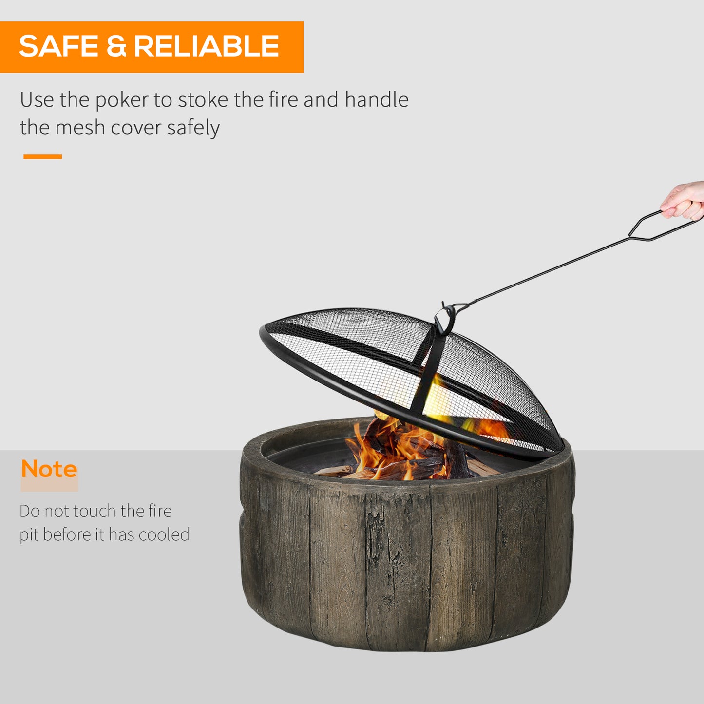 18" Metal Outdoor Fire Pit Wood Burning Fire Bowl with Spark Cover, Poker for Patio, Picnic, Backyard, Dark Brown