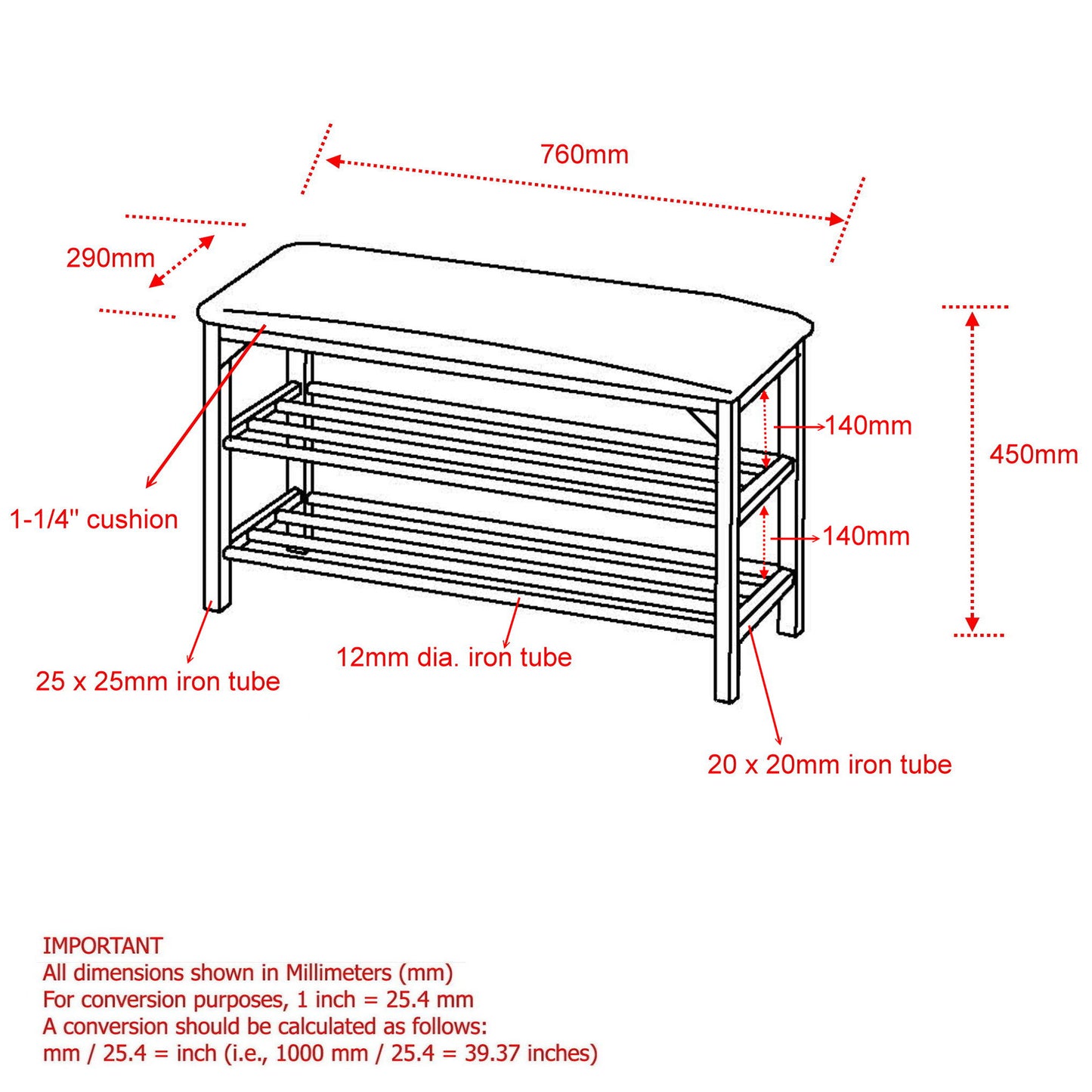 Foster 2-tier Bench in Black and Chrome