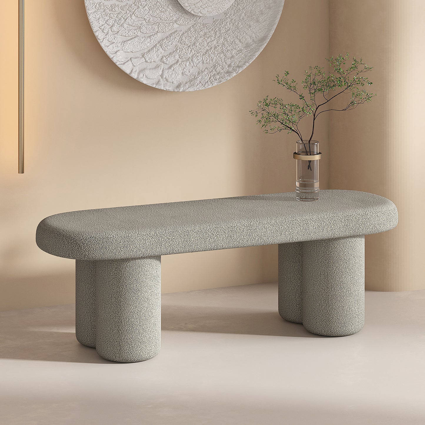 Azoro Bench in Warm Grey Boucle