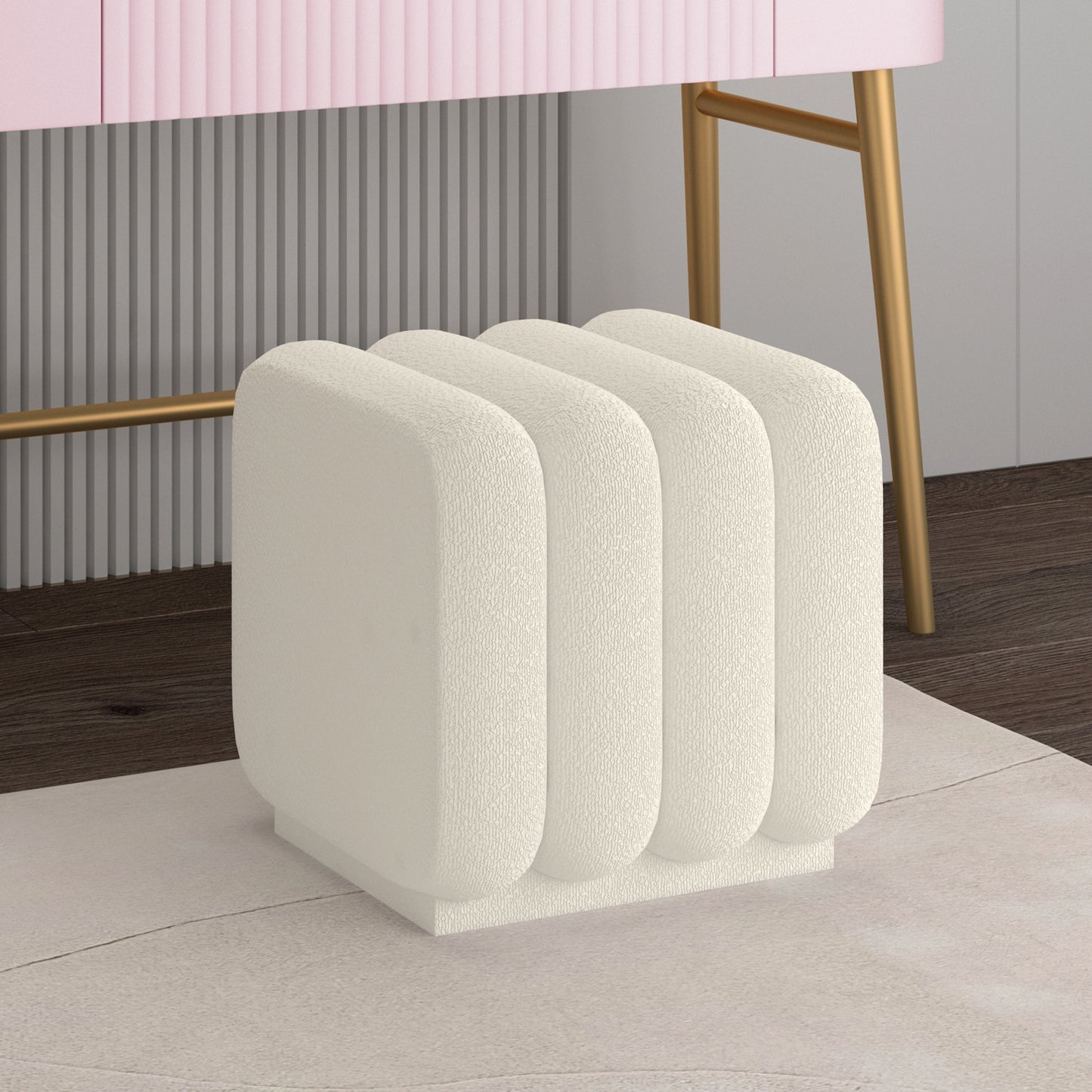 Rigel Small Square Ottoman in Ivory Boucle (1 Pc)