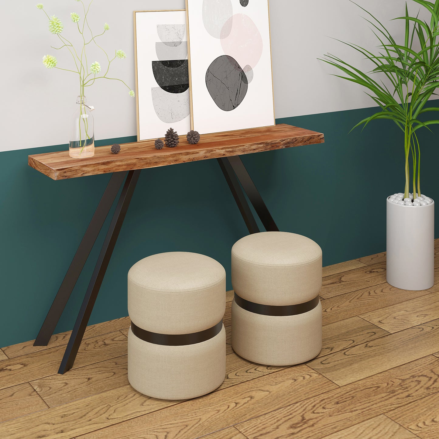 Demi Round Ottoman in Beige and Black