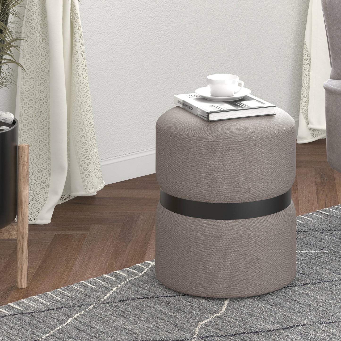 Demi Round Ottoman and Warm Grey and Black