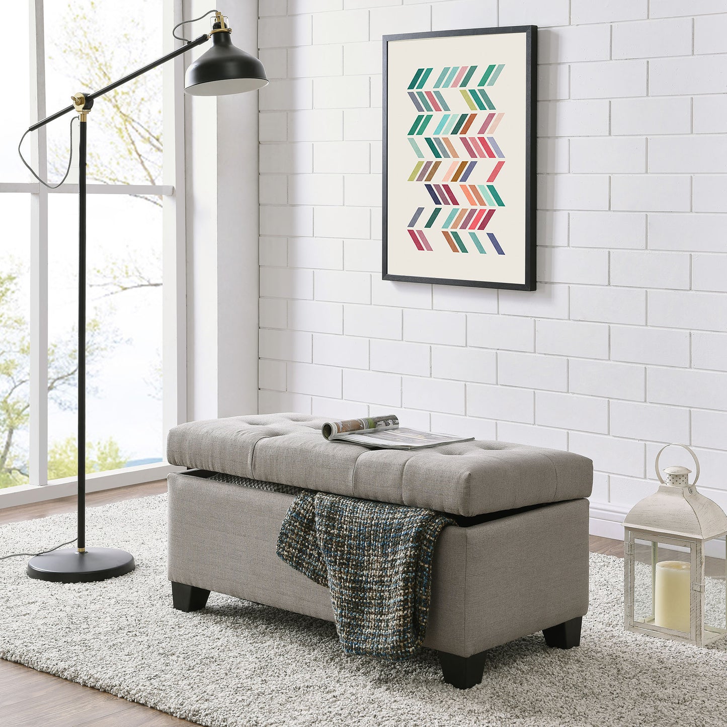 Harper Rectangular Storage Ottoman in Light Grey