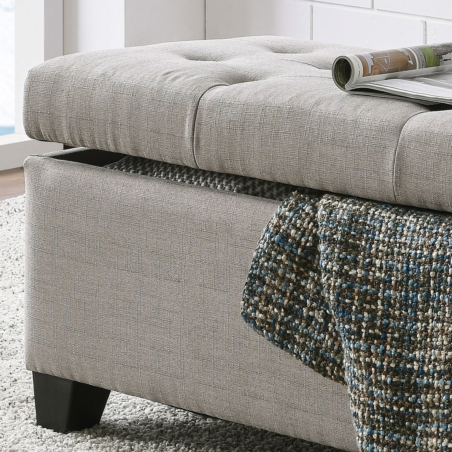 Harper Rectangular Storage Ottoman in Light Grey