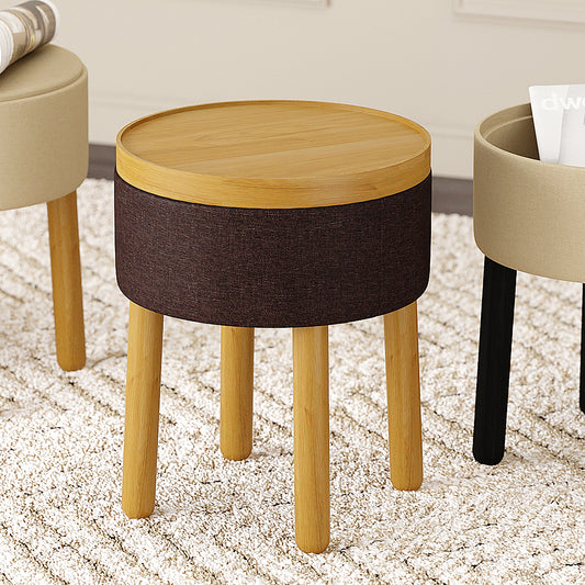 Round Storage Ottoman with Tray in Charcoal and Natural