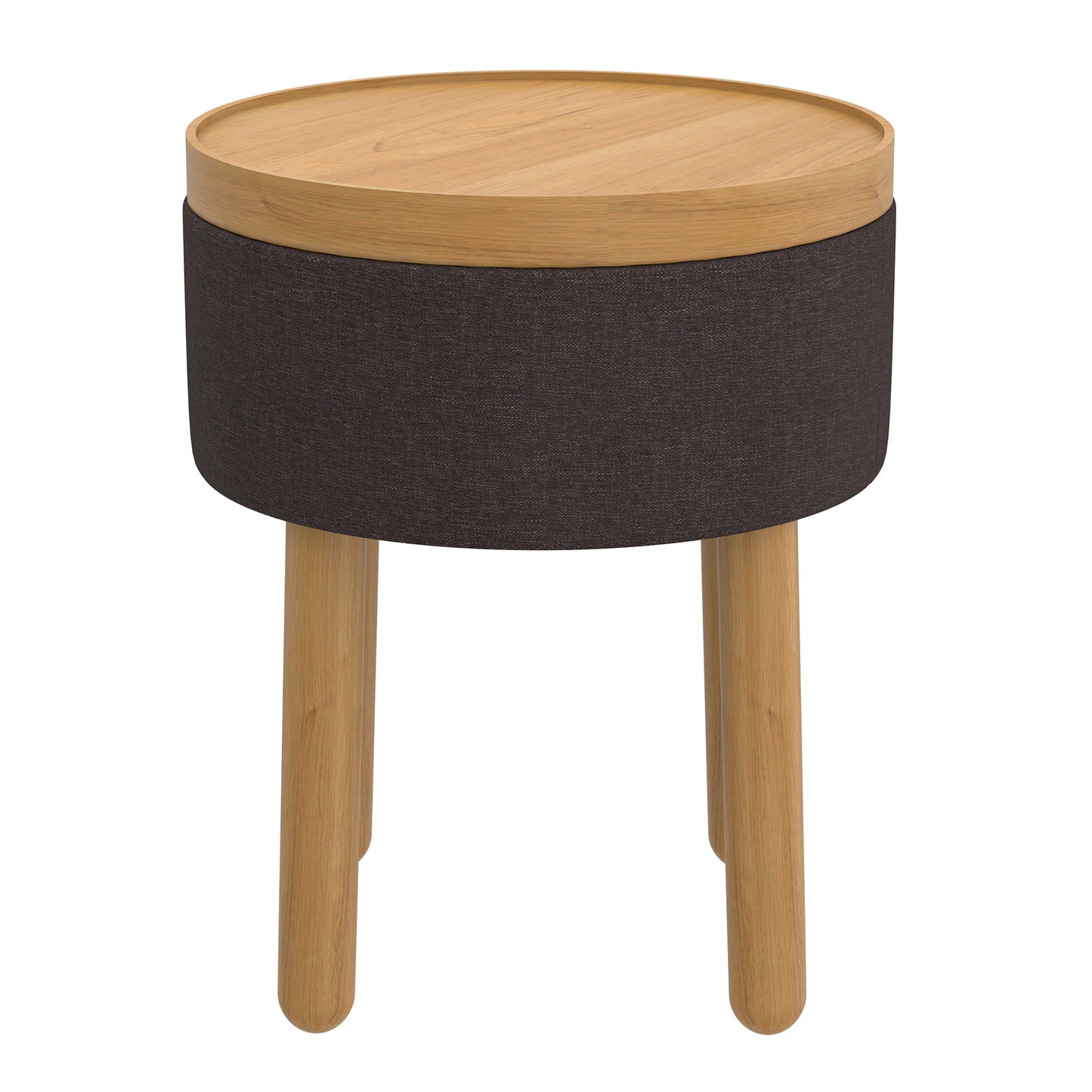 Round Storage Ottoman with Tray in Charcoal and Natural