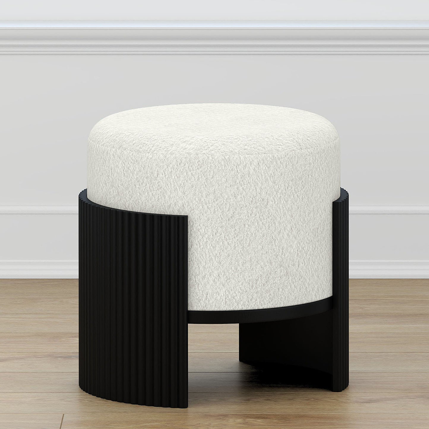 Round Ottoman in Ivory & Black