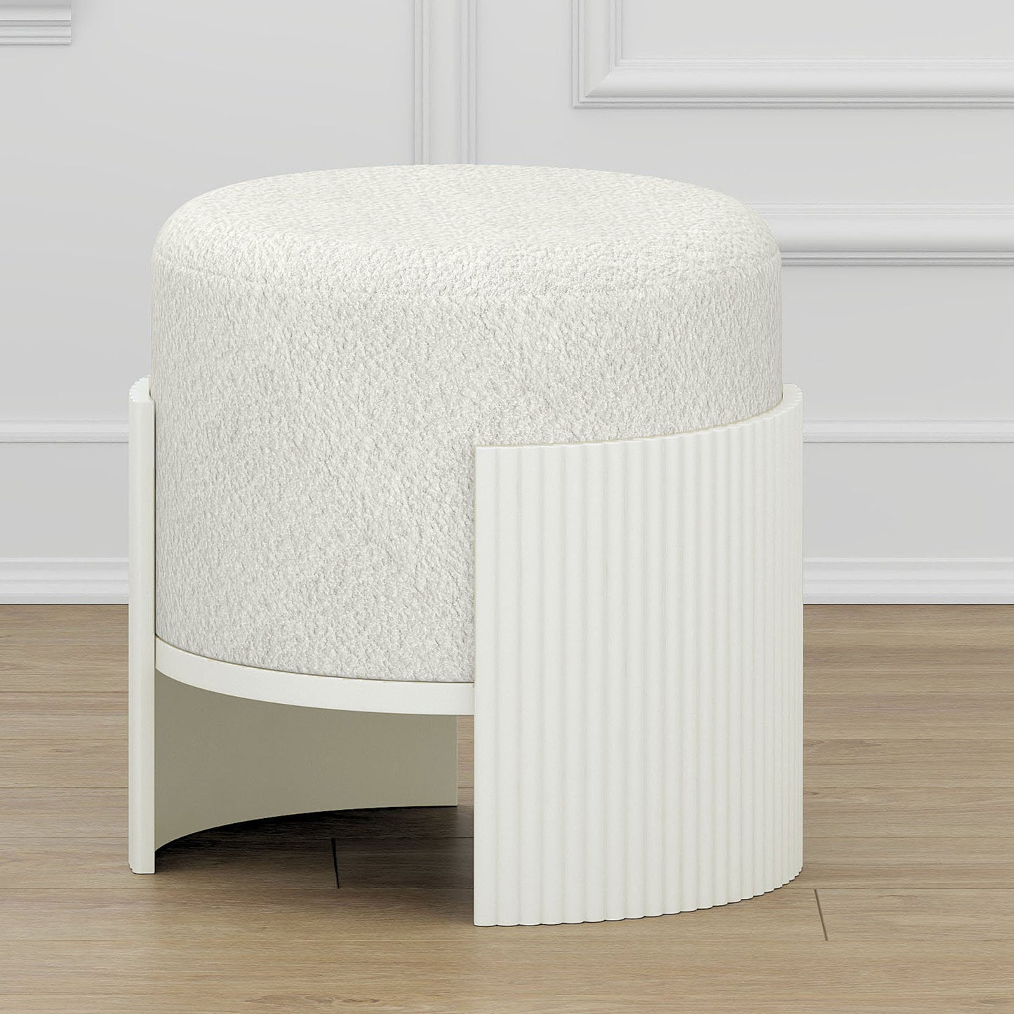 Round Ottoman in Ivory & White