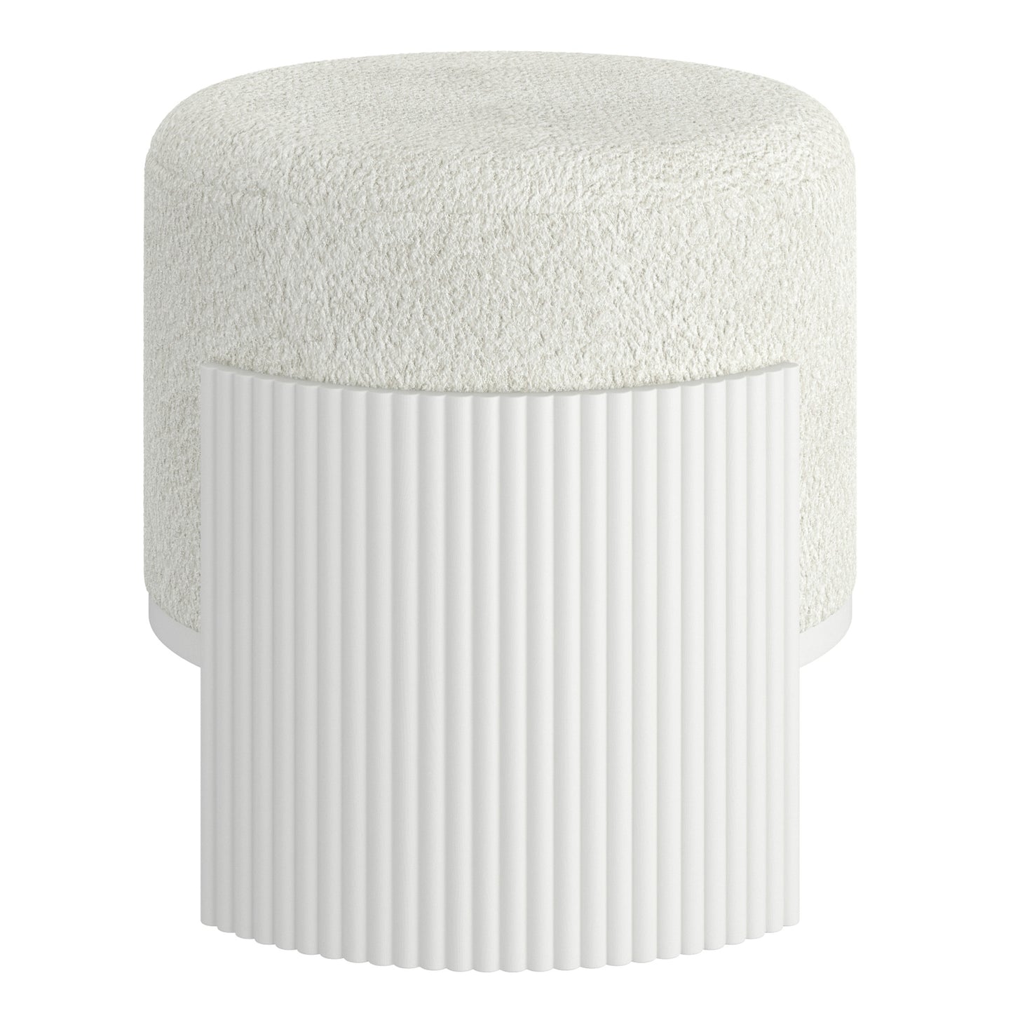 Round Ottoman in Ivory & White