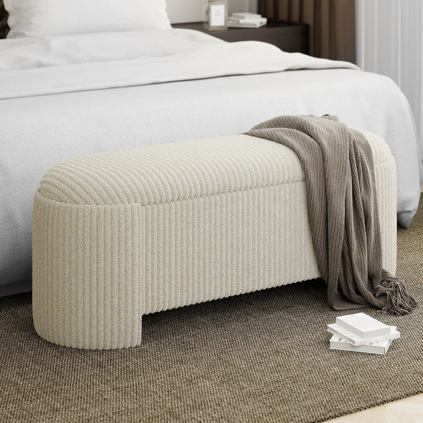 Cybil Storage Ottoman in Ivory