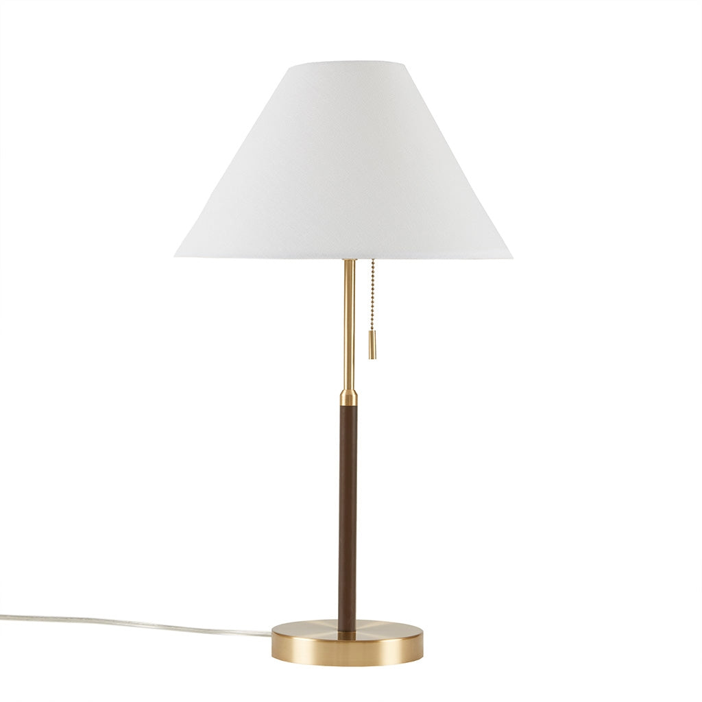 Mid-Century Pull Chain Table Lamp, Gold Brown