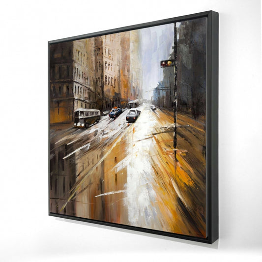 Abstract City Street | Framed Print On Canvas 24" X 24"