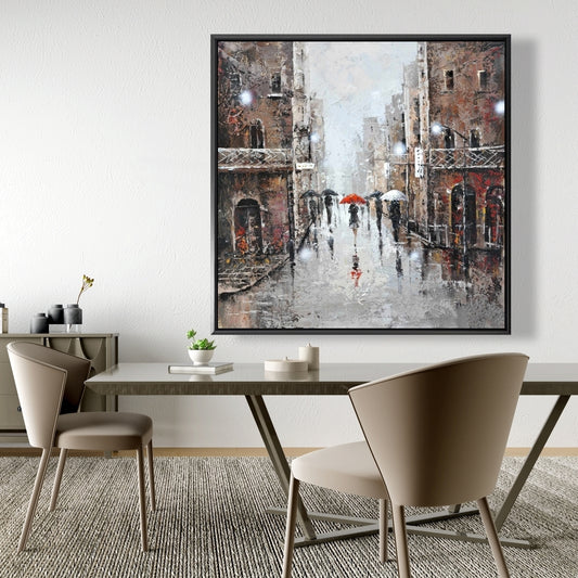 City Rain | Framed Print On Canvas 48" X 48"