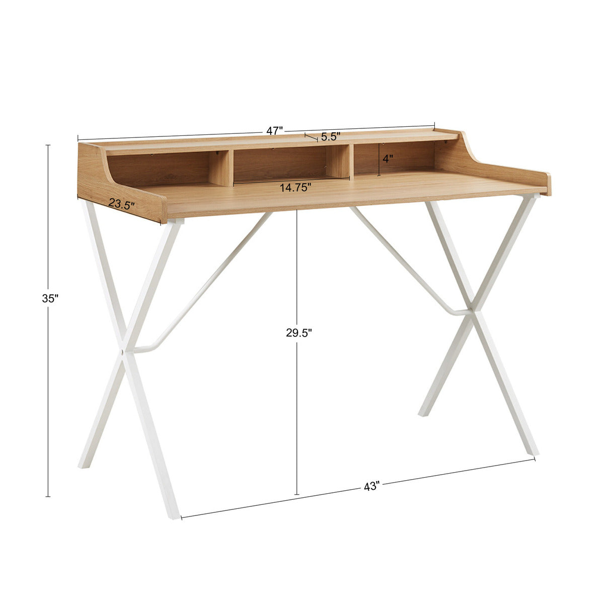 Computer Writing Desk with Cubic Storage, Natural/White