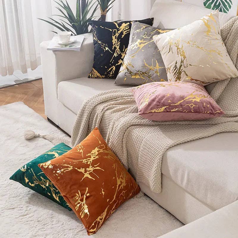 Gold Marble Pattern Design Velvet Cushion Covers 45 X 45 cm - Available in 3 Colours