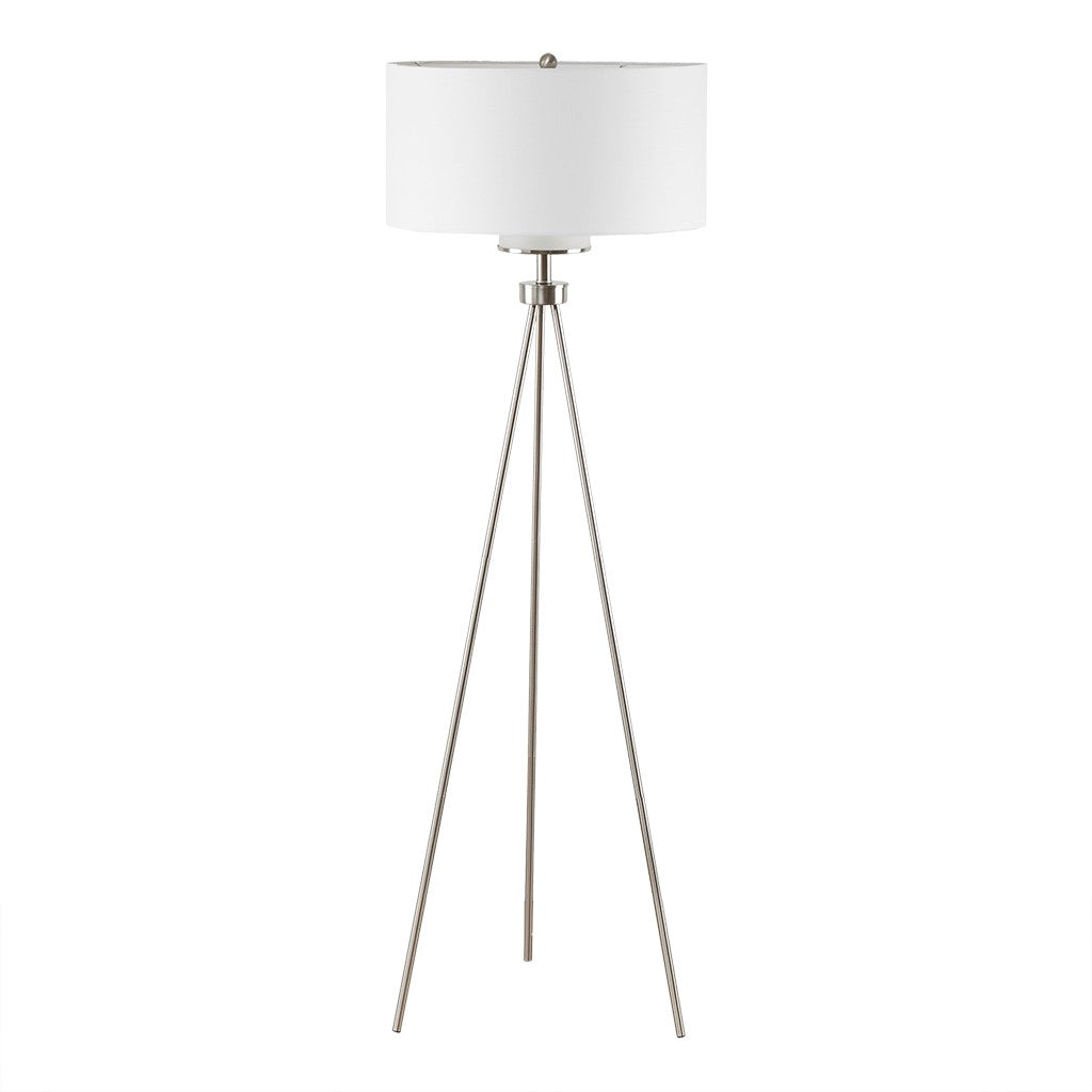 Silver Base Tripod White Shade Floor Lamp