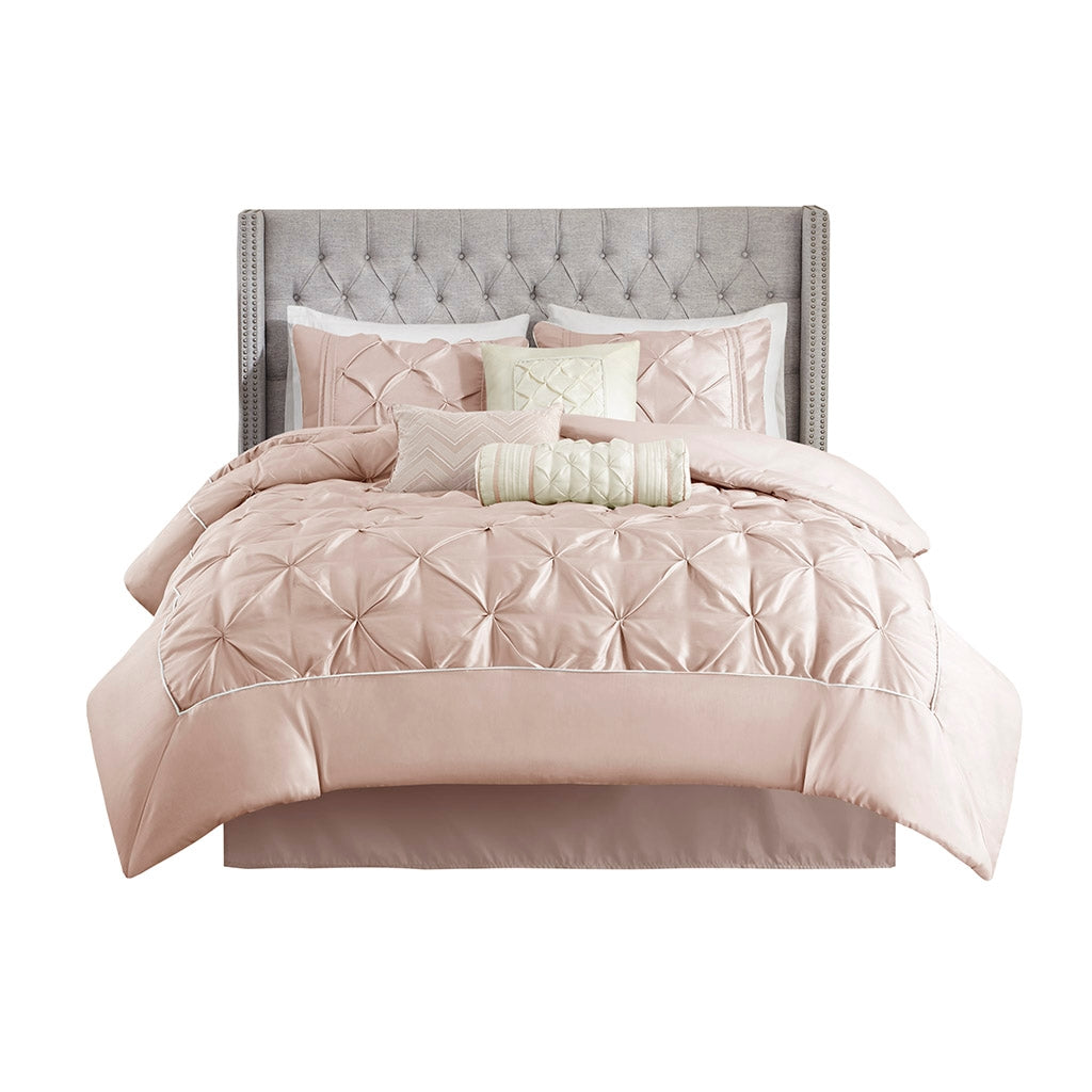 Silky Tufted 7-Piece Comforter Set, Blush