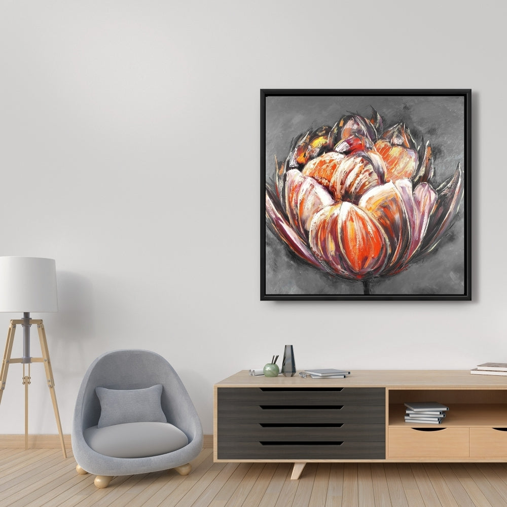 Double and Abstract Orange Tulip Print On Canvas, 36"x36"