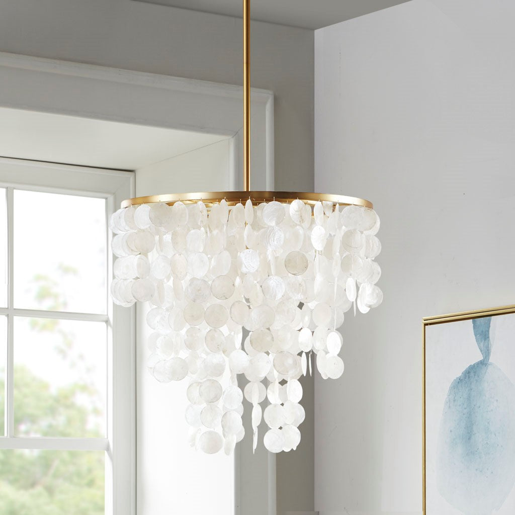 1-Light Shell Drape Elegant Chandelier with Gold Base