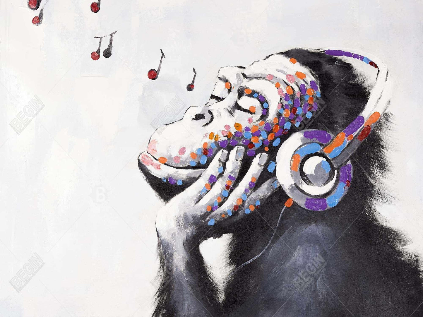 Monkey Listening Music | Fine Art Print On Canvas 36" X 48"