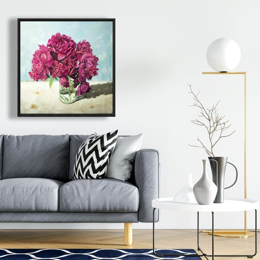 Fuchsia Peony | Framed Print On Canvas 24" X 24"