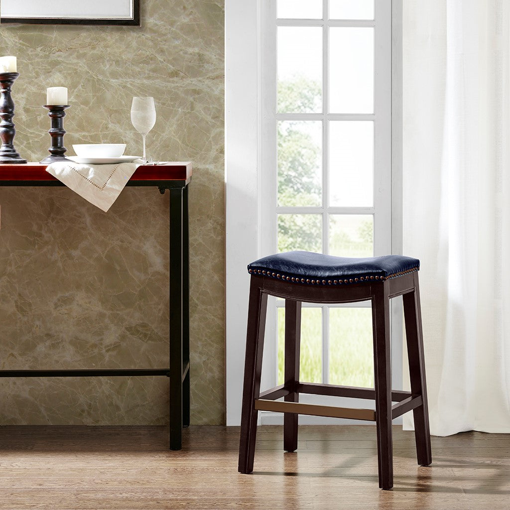 Leather Saddle Counter Stool, Navy Blue