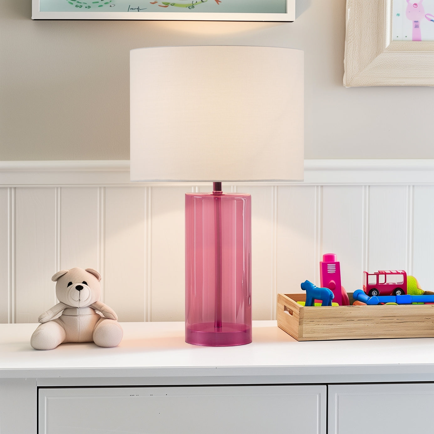 Drum Shade Glass Table Lamp, Pink