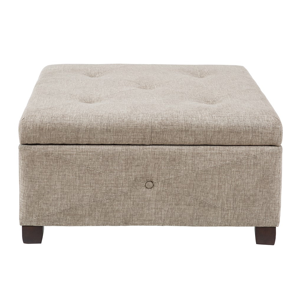 Storage Ottoman Button Tufted Square Accent Stool, Taupe