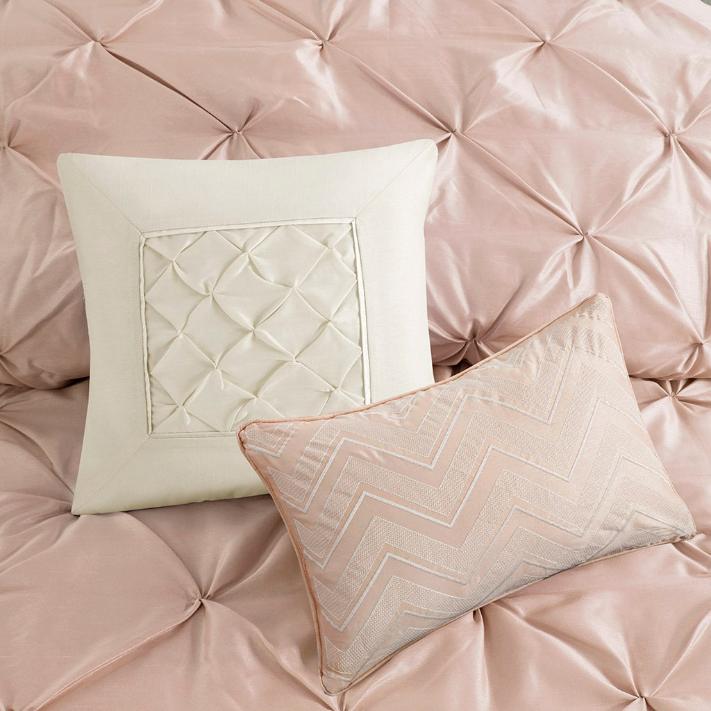 Silky Tufted 7-Piece Comforter Set, Blush