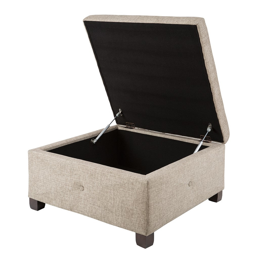 Storage Ottoman Button Tufted Square Accent Stool, Taupe